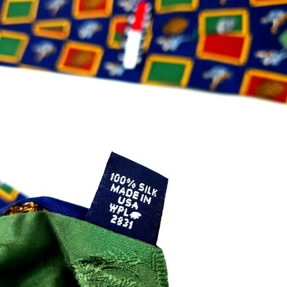 Vintage Tommy Hilfiger Colorblock Box Logo Silk Tie Blue Baseball Short Wide - Picture 4 of 6